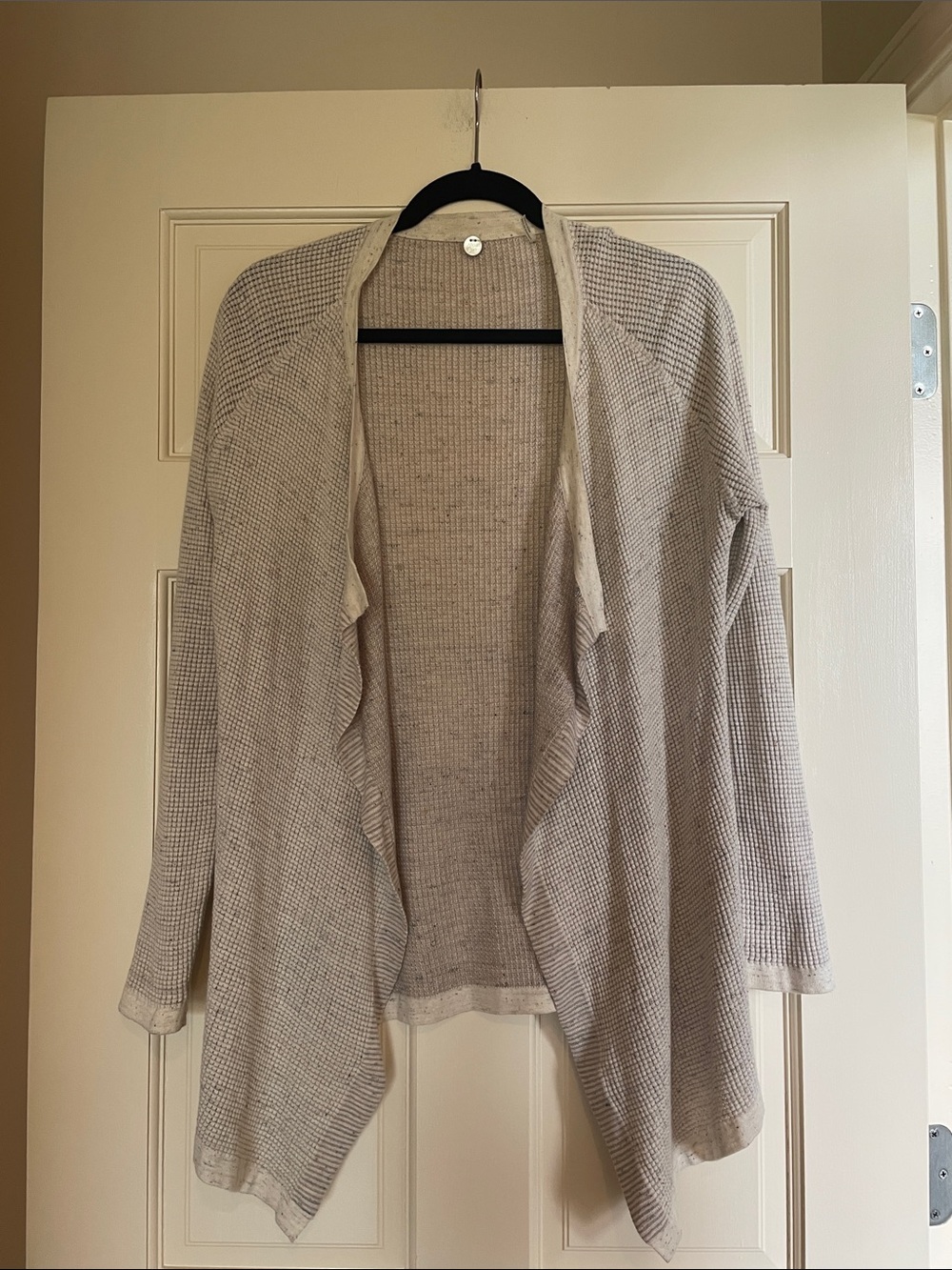 Margaret O'Leary Open-Front Marbled Cream Waffle Cardigan